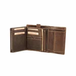 Jockey Club Riegelbörse Buffalo im Hochformat. Leder Geldbörse für Herren aus festem Büffelleder. Echtleder Portemonnaie mit Öse. Farbe braun. Lederwaren Ostwestfalen, Lederdeele aus Delbrück Paderborn. Ansicht Kartenfächer