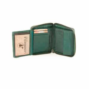 Jockey Club Portemonnaie Bolt-Chic small. Geldbörse für Damen mit Nieten, aus weichem Lammleder, im Hochformat. Geldbeutel mit rundum Reißverschluss. Farbe Petrol. Lederwaren Ostwestfalen, Lederdeele aus Delbrück Paderborn. Ansicht Innenansicht