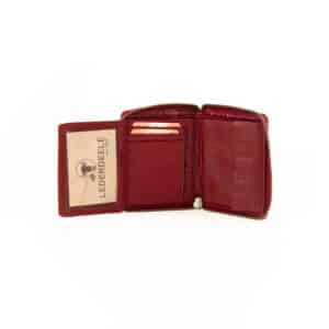 Jockey Club Portemonnaie Bolt-Chic small. Geldbörse für Damen mit Nieten, aus weichem Lammleder, im Hochformat. Geldbeutel mit rundum Reißverschluss. Farbe Rot. Lederwaren Ostwestfalen, Lederdeele aus Delbrück Paderborn. Ansicht Innenansicht