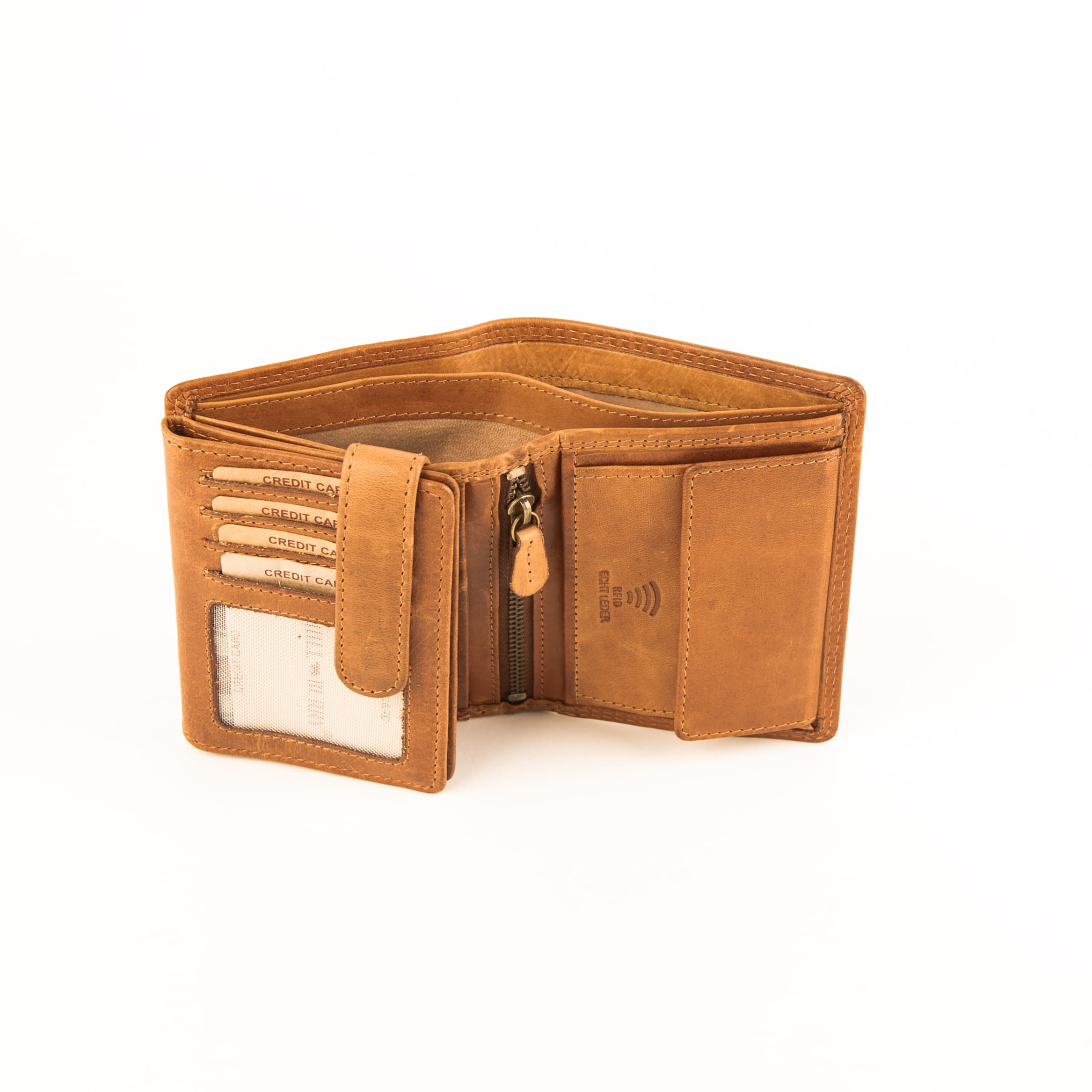 Hill Burry Geldbörse Motorrad aus festem, geöltem Rindleder. Biker Portemonnaie im Hochformat, Slow Fashion Leder, RFID geschützt. Farbe braun. Lederwaren in Ostwestfalen, Lederdeele Delbrück Paderborn. Ansicht Scheinfächer Echtleder