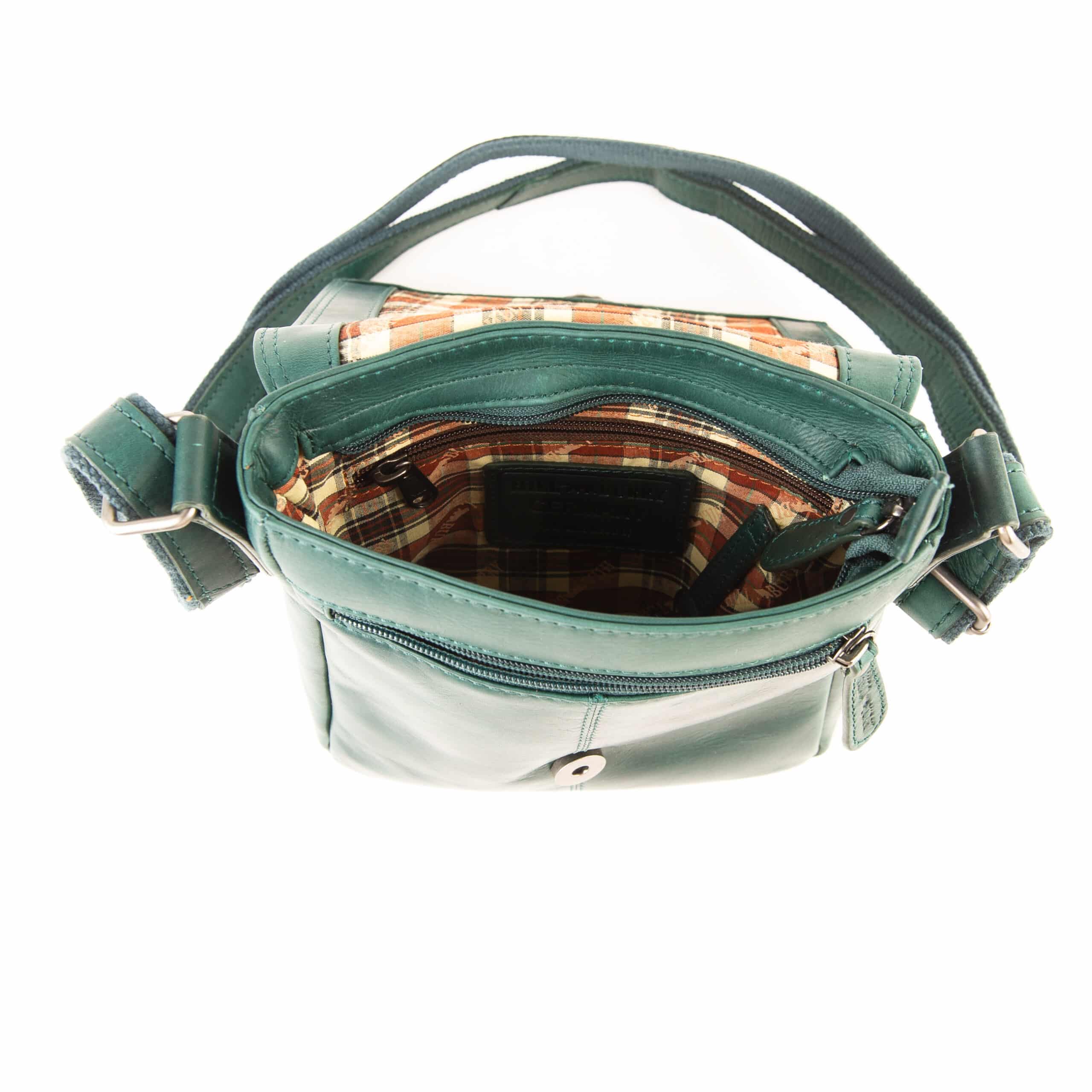 Hill Burry Umhängetasche Glattleder_Ledertasche_Tasche_Echtleder_Rindleder_petrol_Lederwaren_Ostwestfalen_Lederdeele_Delbrück_Paderborn_08 Hill Burry Umhängetasche Glattleder, Ledertasche für Damen. Rindleder Tasche mit kariertem Innenfutter aus Baumwolle. Farbe Petrol. Lederwaren Ostwestfalen, Lederdeele Delbrück Paderborn. Ansicht Innenansicht Hauptfach