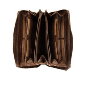 Hill Burry Handytasche aus Waschleder, Umhängetasche mit Portemonnaie und Steckfach für das Smartphone. Geldbörse zum Umhängen mit RFID Schutz aus Echtleder, Rindleder für Damen., slow Fashion. Farbe braun. Lederwaren Ostwestfalen, Lederdeele Delbrück, Paderborn. Ansicht Geldbörse Steckfächer
