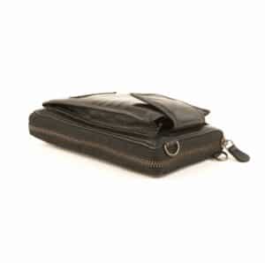 Hill Burry Handytasche aus Waschleder, Umhängetasche mit Portemonnaie und Steckfach für das Smartphone. Geldbörse zum Umhängen mit RFID Schutz aus Echtleder, Rindleder für Damen., slow Fashion. Farbe schwarz. Lederwaren Ostwestfalen, Lederdeele Delbrück, Paderborn. Ansicht Reißverschluss