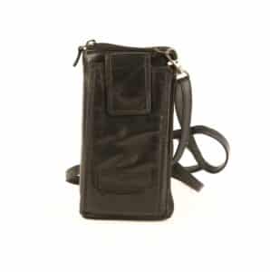 Hill Burry Handytasche aus Waschleder, Umhängetasche mit Portemonnaie und Steckfach für das Smartphone. Geldbörse zum Umhängen mit RFID Schutz aus Echtleder, Rindleder für Damen., slow Fashion. Farbe schwarz. Lederwaren Ostwestfalen, Lederdeele Delbrück, Paderborn. Ansicht Vorderseite