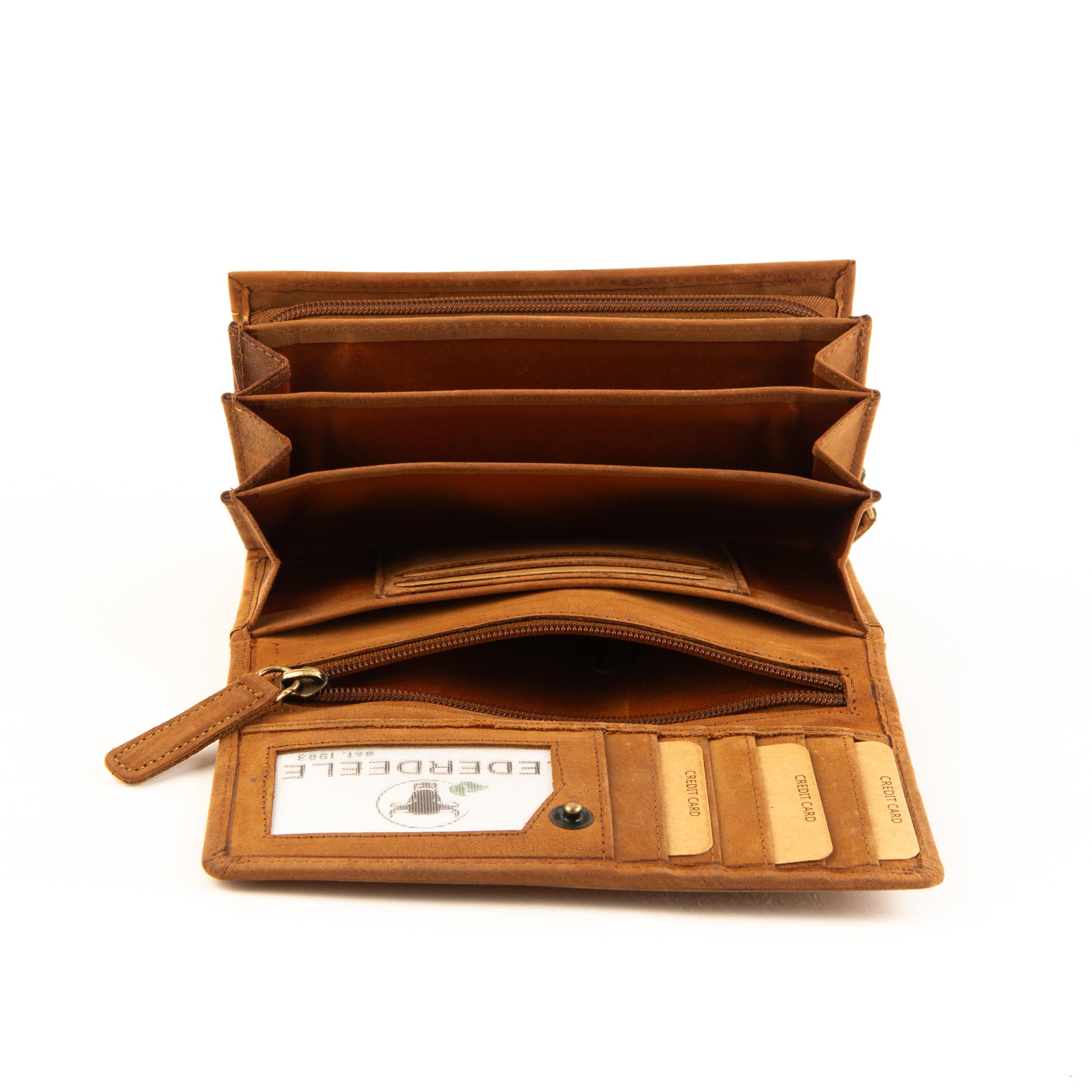 Jockey Club Geldbörse Husky Langformat, cognac. Vintage Echtleder Damen Portemonnaie RFID, Motivbörse Wolfshund. Lederwaren, Lederdeele Delbrück_08 Jockey Club Geldbörse Husky im Langformat. Damenbörse in der Farbe cognac, vintage Leder mit Motiv Wolfshund und Pfoten Abdrücke. Motivbörse aus Büffelleder, großes Portemonnaie für Damen mit RFID Schutz. Lederwaren Ostwestfalen, Lederdeele in 33129 Delbrück, Kreis Paderborn. Ansicht Innenansicht Reißverschlussfach