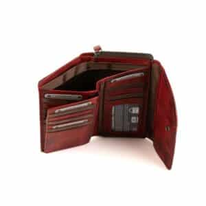 Jockey Club Damenbörse medium aus hochwertigem Rindleder. Echtleder Geldbörse in Rot. Portemonnaie mit RFID Schutz und Münzfach mit Reißverschluss online kaufen bei Lederdeele Engelmeier aus Delbrück, Paderborn. Ansicht Scheinfächer