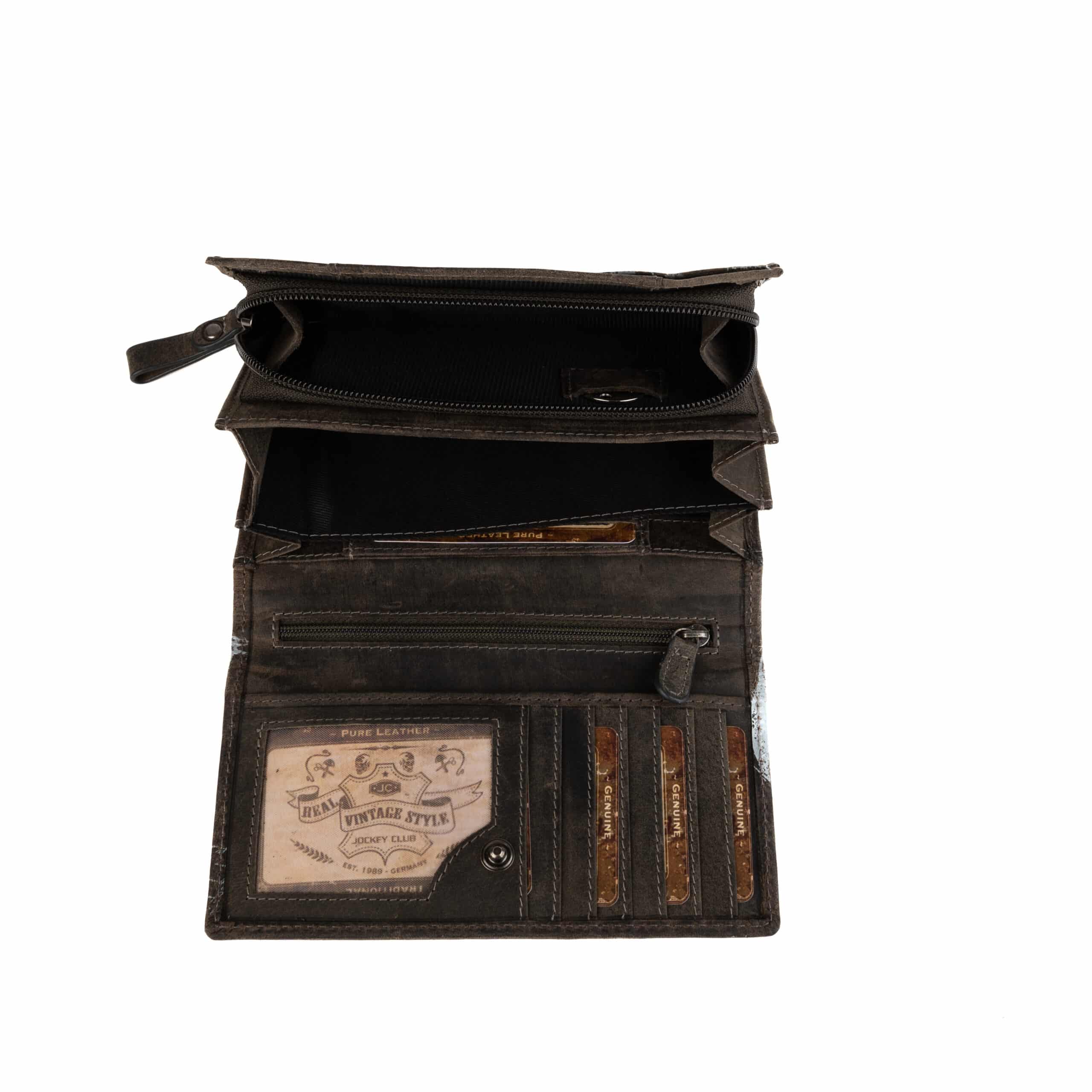 Jockey Club Portemonnaie da Vinci, große Geldbörse Schädel und Torax. Grau. Geldbörse mit Reißverschluss kaufen. Lederwaren Lederdeele Delbrück, Paderborn_08 Jockey Club Portemonnaie da Vinci, große Geldbörse mit Schädel und Thorax Prägung auf der Vorderseite. Fertigt aus kräftigem Büffelleder, Münzfach mit Reißverschluss. Farbe Grau. Jetzt kaufen bei Lederdeele Engelmeier aus Delbrück, Paderborn. Ansicht Kleingeldfach